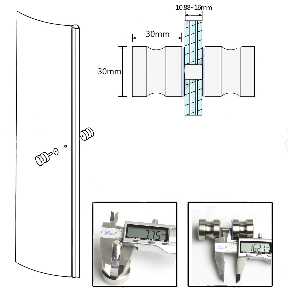Shower Glass Door Knob Bathroom Round Back-to-Back Handle SUS304 Brushed Nickel V324-SDKONB-DR