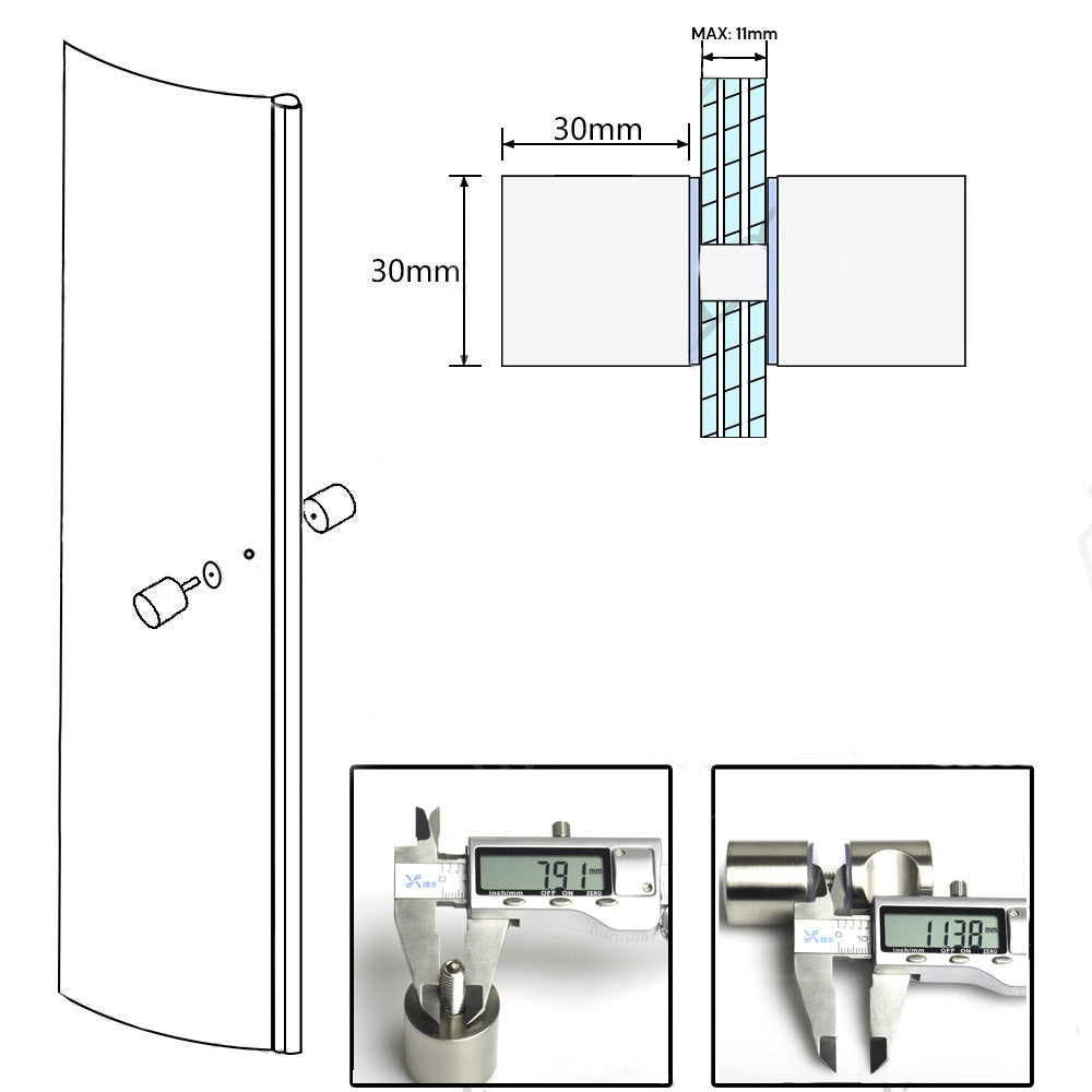 Shower Glass Door Knob Bathroom Back-to-Back Handle Pull 304 Brushed V324-SDKONB-HMR