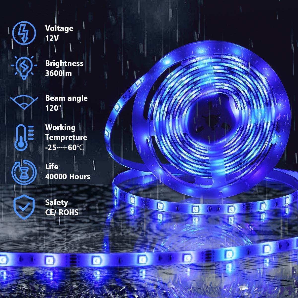 5050 RGB LED Strip Lights Waterproof SMD 300 IP65 5m 12V 44key IR Controller V324-SF-LEDS