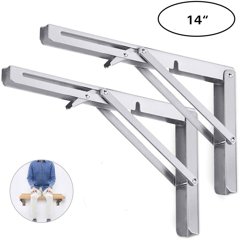 2PCS 14inch Steel Wall Mounted Folding Triangle Angle Shelf Support Bracket Rack V324-SH-WTL-1-265-14