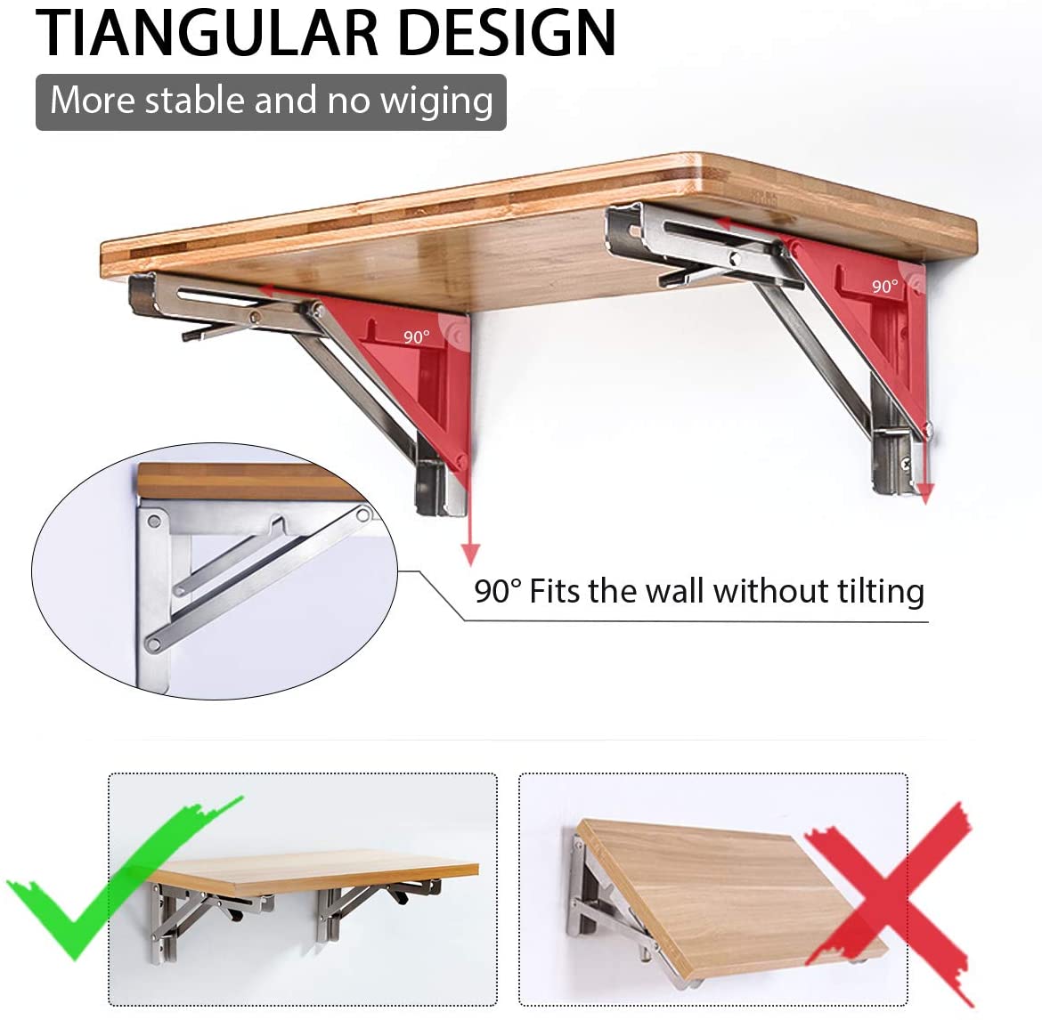 2PCS 14inch Steel Wall Mounted Folding Triangle Angle Shelf Support Bracket Rack V324-SH-WTL-1-265-14
