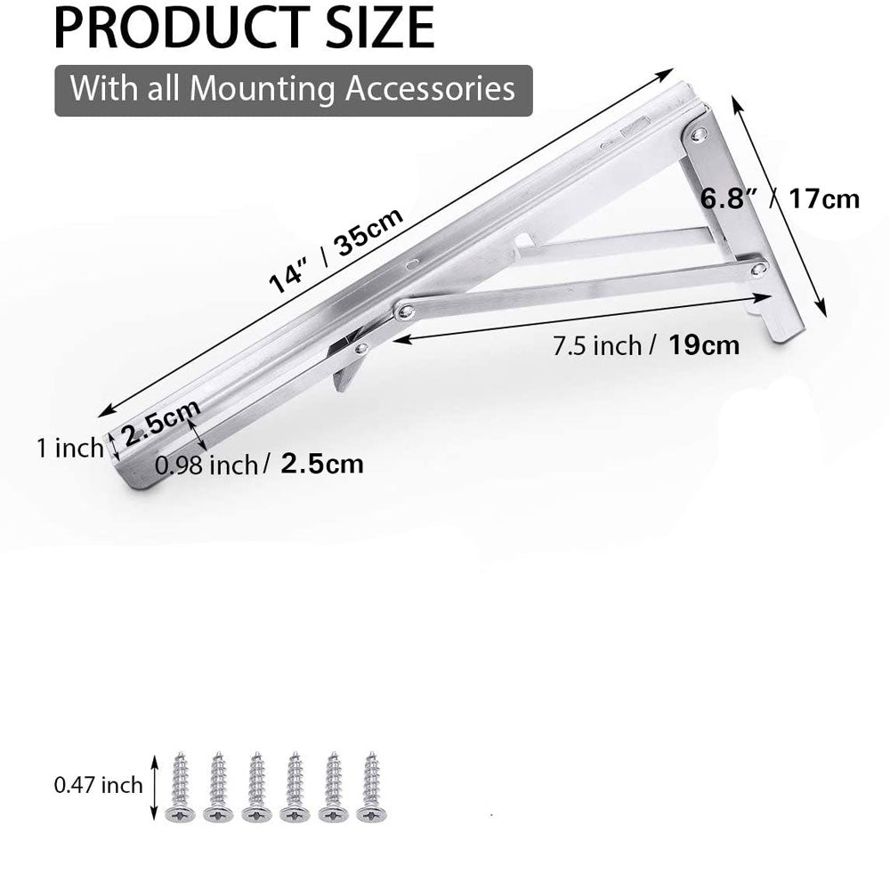 2PCS 14inch Steel Wall Mounted Folding Triangle Angle Shelf Support Bracket Rack V324-SH-WTL-1-265-14
