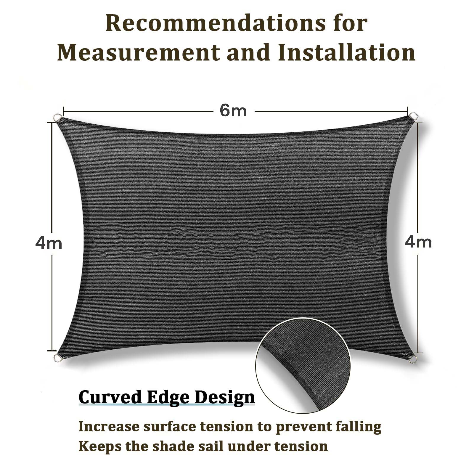 4m x 6m Grey Rectangle Sun Shade Sails for Patios Sun UV Outdoor Canopy Backyard Sunshades V324-SHADEREC-GREY-4X6