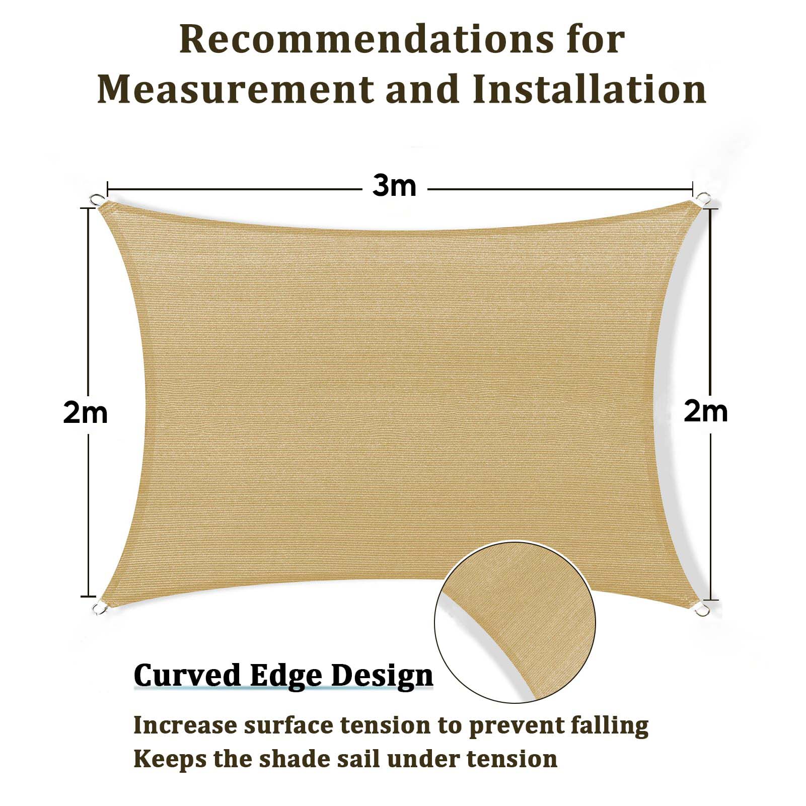 2m x 3m Rectangle Sun Shade Sails for Patios Sun UV Outdoor Canopy Backyard Sunshades V324-SHADEREC-YEL-2X3