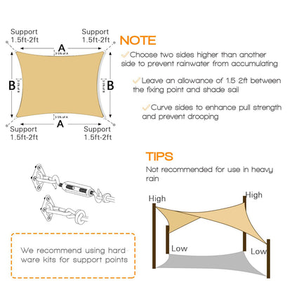 3m x 5m Rectangle Sun Shade Sails for Patios Sun UV Outdoor Canopy Backyard Sunshades V324-SHADEREC-YEL-3X5
