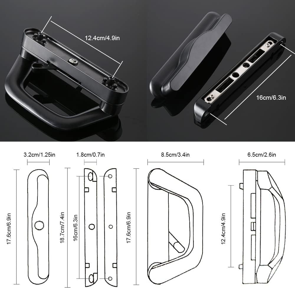 Sliding Patio Door Handle Set Mortise Lock Suitable for Sliding Glass Patio Door Black V324-SLDOORLC-BK-NK