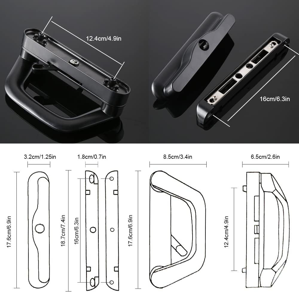 Sliding Patio Door Handle Set Mortise Lock Suitable for Sliding Glass Patio Door Keyed Black V324-SLDOORLC-BK-WK