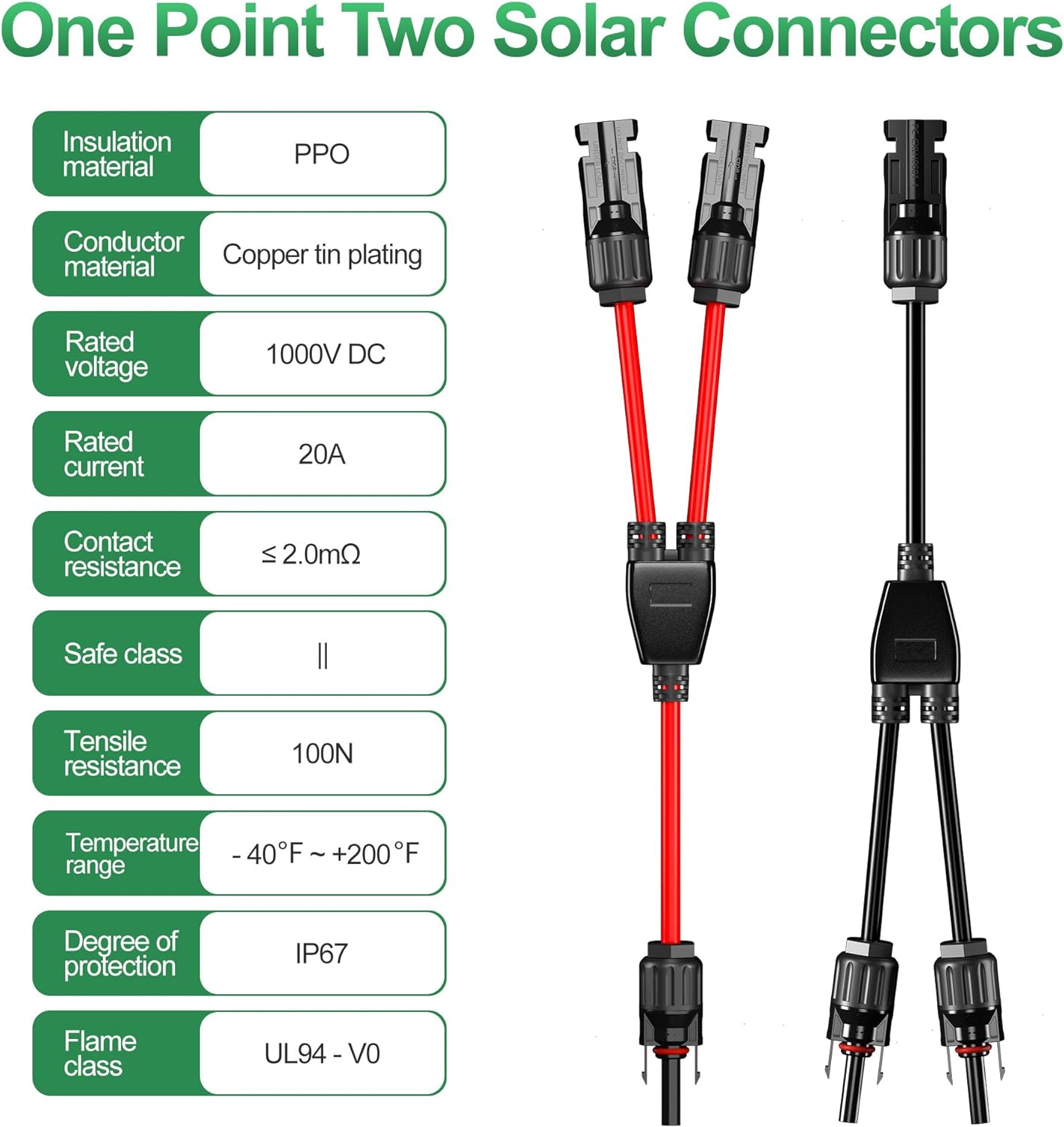 1 Pair Solar Connector Y Branch Parallel Adapter Cable Solar Panel Connectors Wire Plug Solar Panel V324-SONACAB-Y