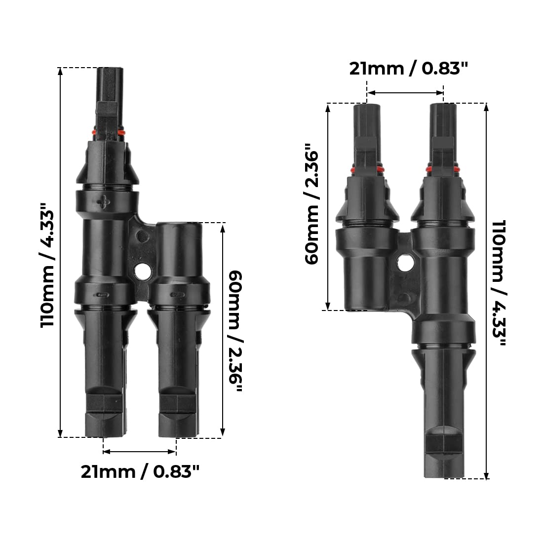 1 Pair 2 To 1 2 branch Waterproof T Branch Cable Connectors Solar PV Panel Connector Male & Female V324-SONACONN-2P