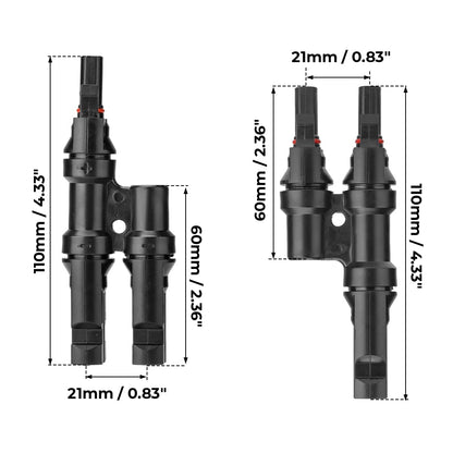 1 Pair 2 To 1 2 branch Waterproof T Branch Cable Connectors Solar PV Panel Connector Male & Female V324-SONACONN-2P