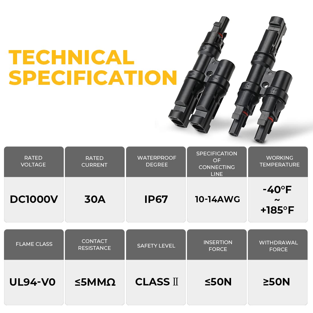 1 Pair 2 To 1 2 branch Waterproof T Branch Cable Connectors Solar PV Panel Connector Male & Female V324-SONACONN-2P