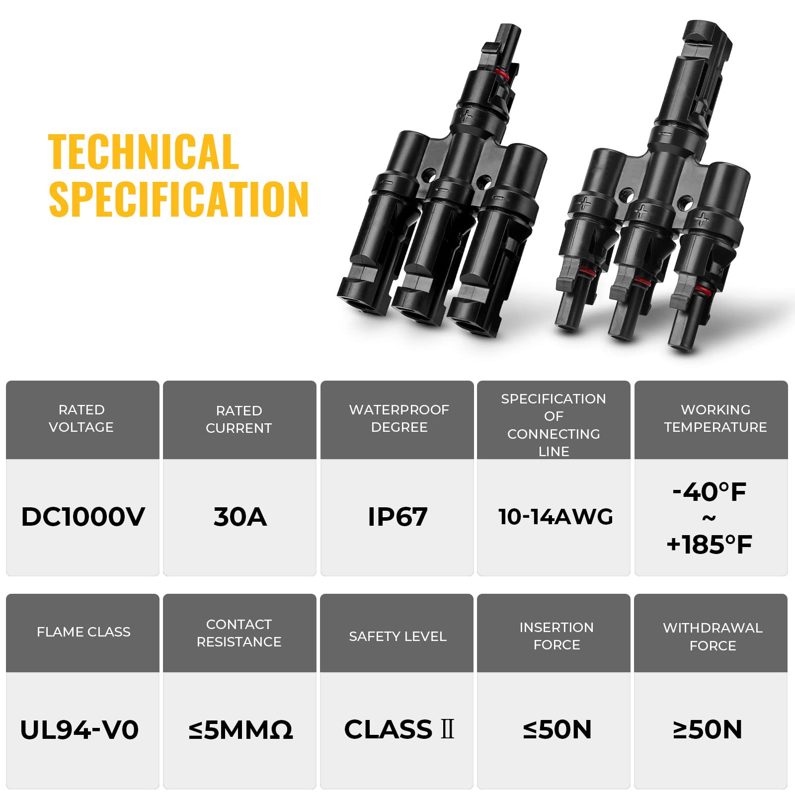 1 Pair 3 To 1 3 branch Waterproof T Branch Cable Connectors Solar PV Panel Connector Male & Female V324-SONACONN-3P