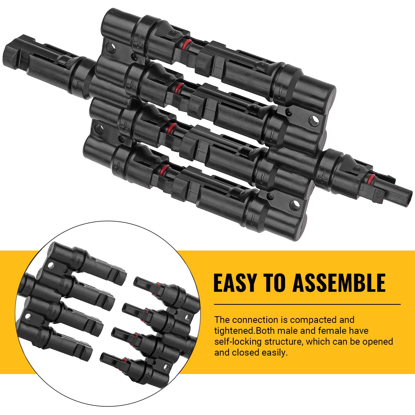 1 Pair 4 To 1 4 branch Waterproof T Branch Cable Connectors Solar PV Panel Connector Male & Female V324-SONACONN-4P