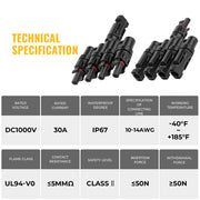 1 Pair 4 To 1 4 branch Waterproof T Branch Cable Connectors Solar PV Panel Connector Male & Female V324-SONACONN-4P