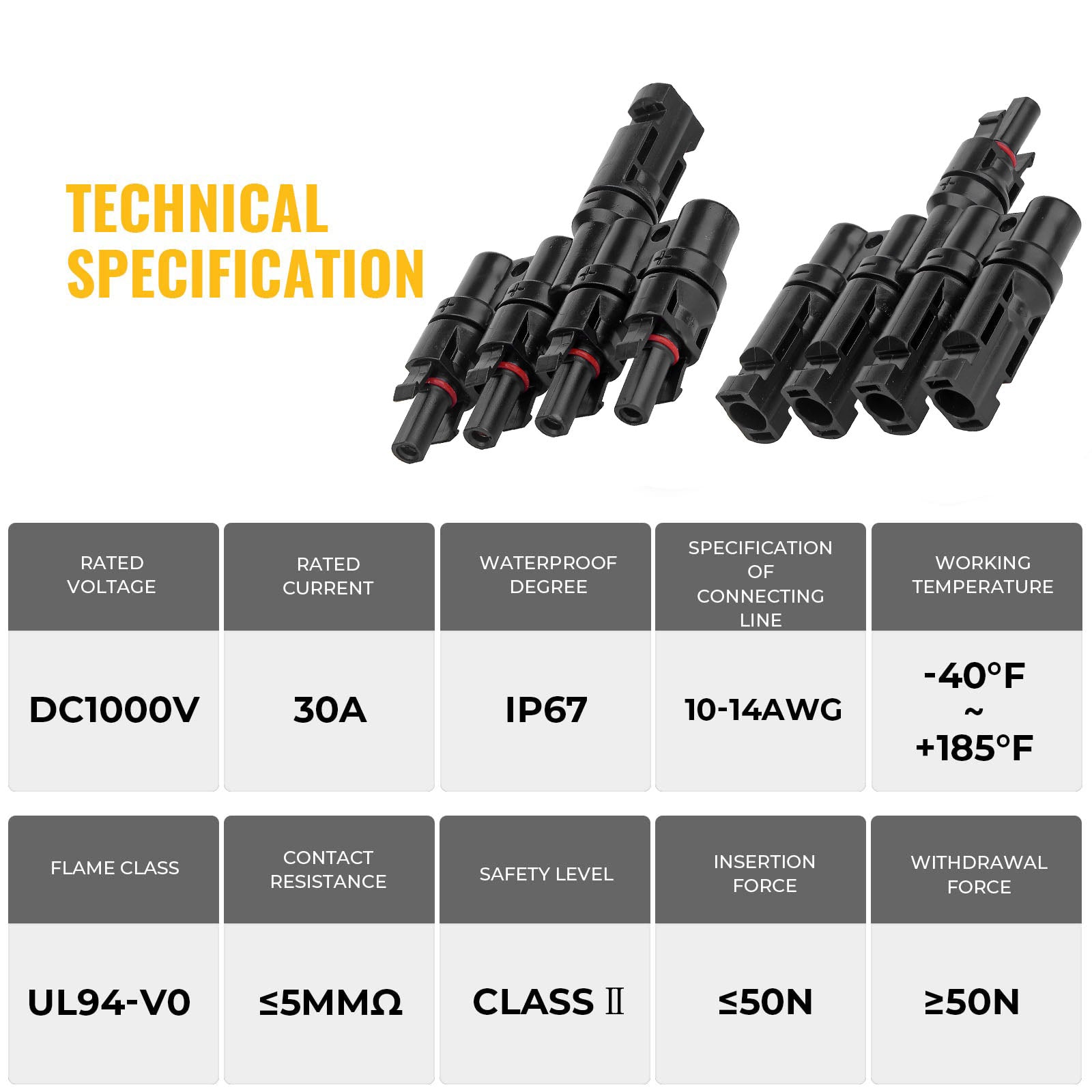 1 Pair 4 To 1 4 branch Waterproof T Branch Cable Connectors Solar PV Panel Connector Male & Female V324-SONACONN-4P