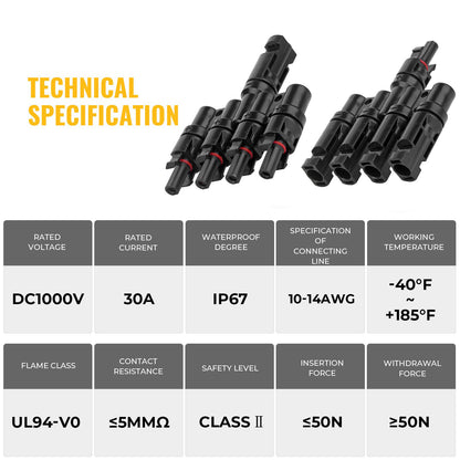 1 Pair 4 To 1 4 branch Waterproof T Branch Cable Connectors Solar PV Panel Connector Male & Female V324-SONACONN-4P