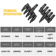 1 Pair 5 To 1 5 branch Waterproof T Branch Cable Connectors Solar PV Panel Connector Male & Female V324-SONACONN-5P