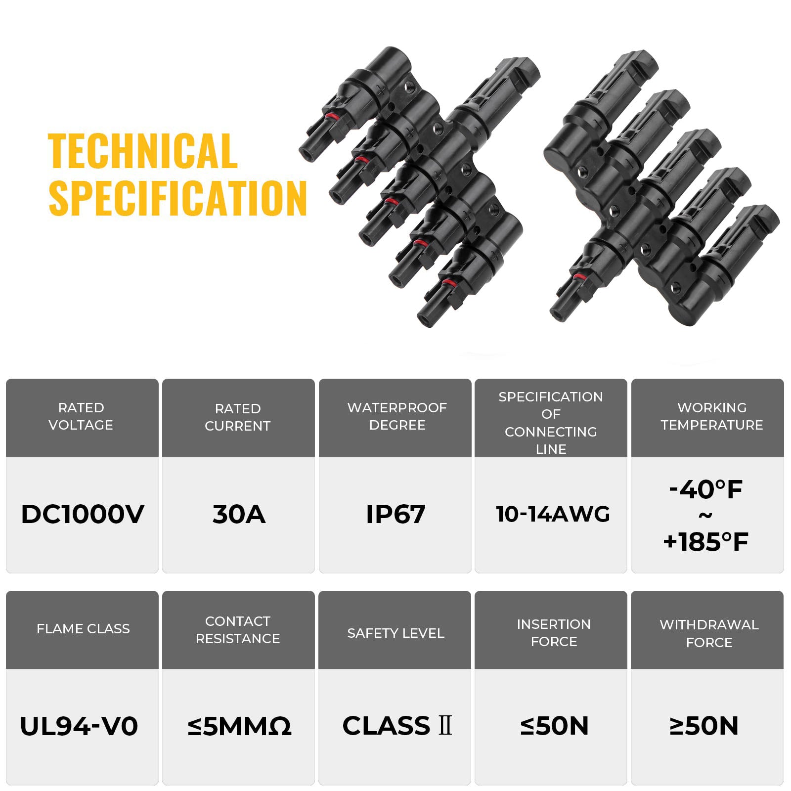 1 Pair 5 To 1 5 branch Waterproof T Branch Cable Connectors Solar PV Panel Connector Male & Female V324-SONACONN-5P