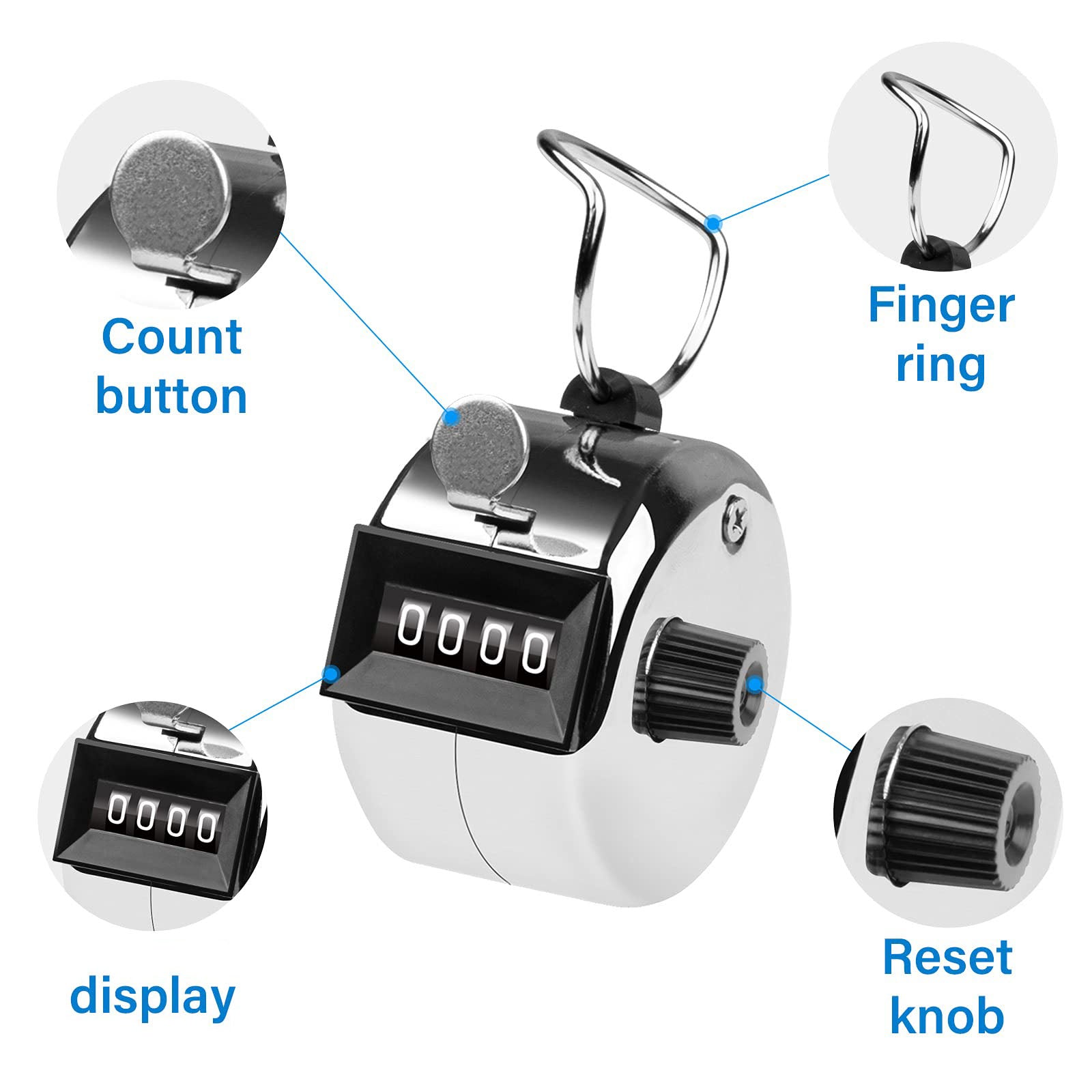 Hand Tally Counter 4-Digit Lap Counters Clicker Pitch for Counting Knitting Coaching V324-SP-CUNT