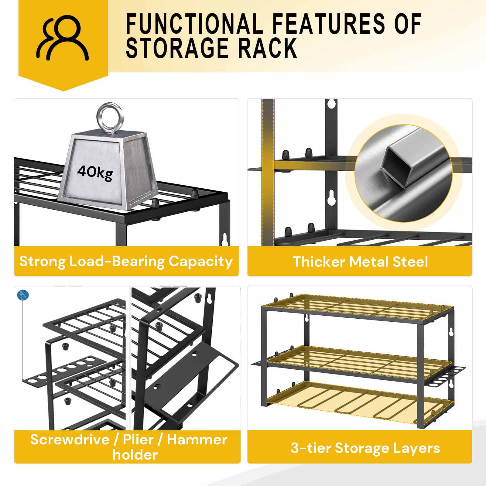 40cm Power Tool Organizer 4 Layers Garage Tool Storage Rack Workshop Tool Shelf Drill Pliers Hammer Rack V324-TOOSTO-40CM