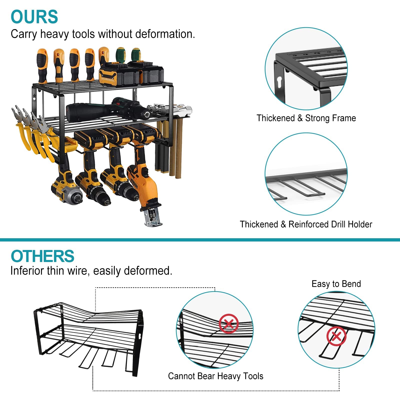 40cm Power Tool Organizer 4 Layers Garage Tool Storage Rack Workshop Tool Shelf Drill Pliers Hammer Rack V324-TOOSTO-40CM