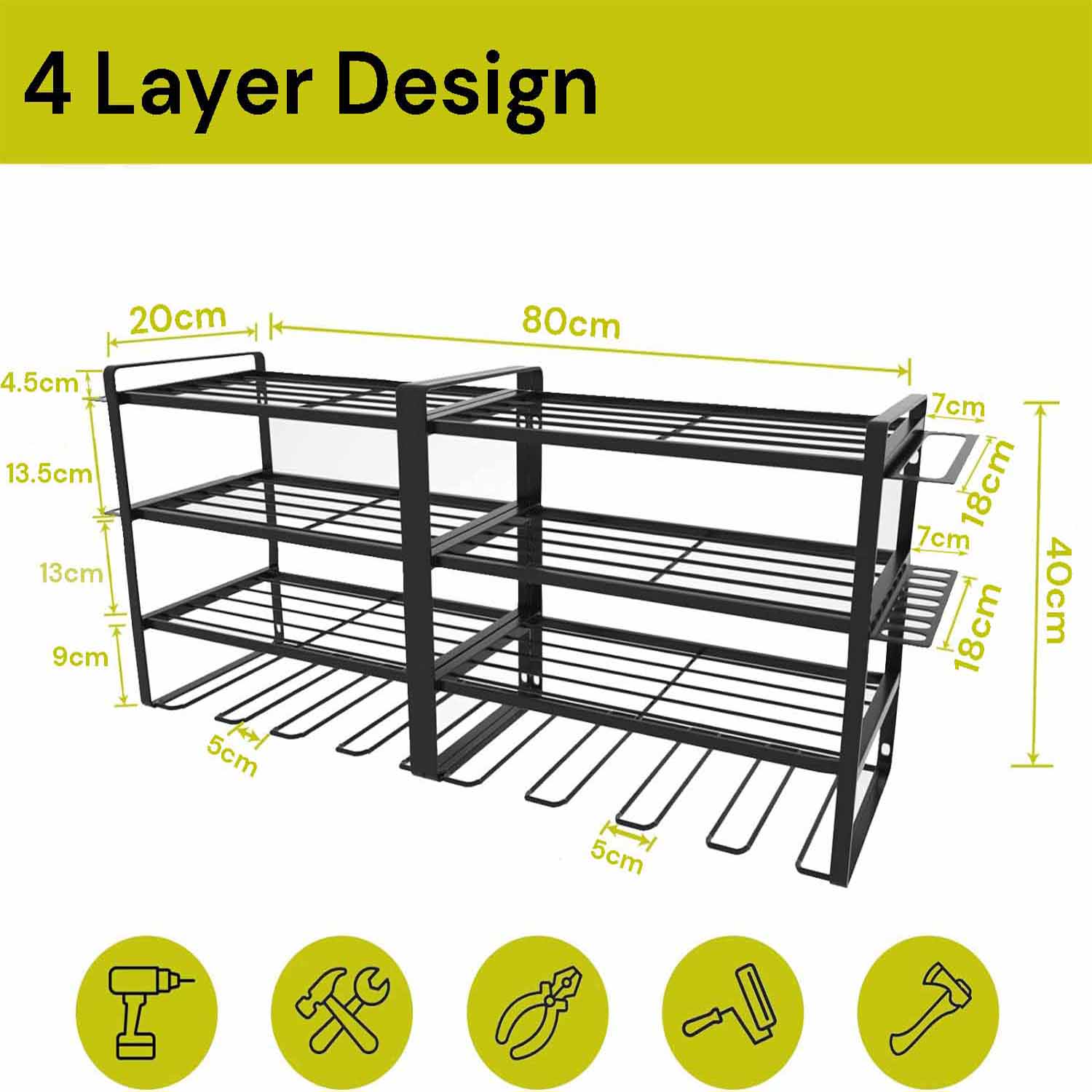 Large Power Tool Organizer 4 Layers Garage Tool Storage Rack Workshop Tool Shelf Drill Pliers Hammer Rack V324-TOOSTO-80CM