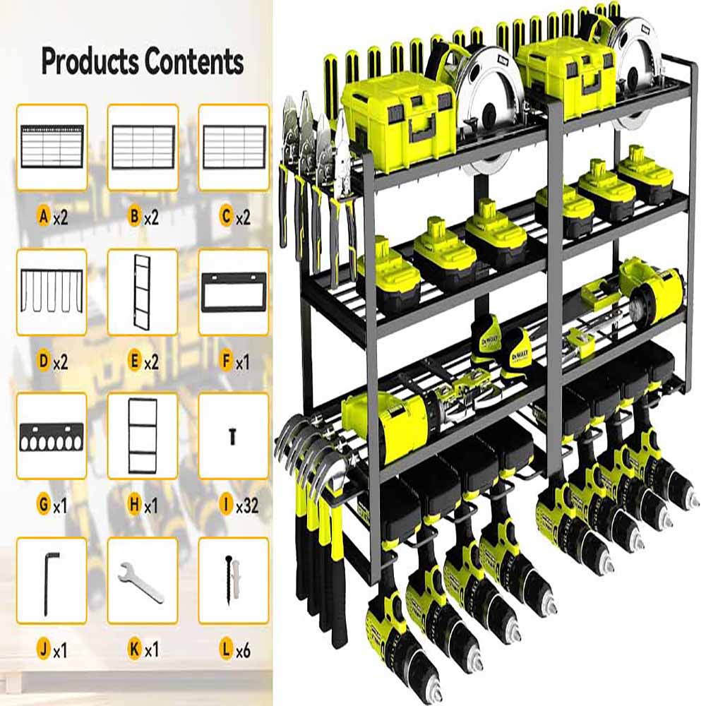 Large Power Tool Organizer 4 Layers Garage Tool Storage Rack Workshop Tool Shelf Drill Pliers Hammer Rack V324-TOOSTO-80CM