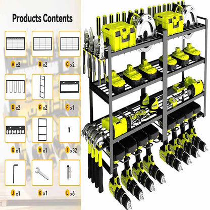 Large Power Tool Organizer 4 Layers Garage Tool Storage Rack Workshop Tool Shelf Drill Pliers Hammer Rack V324-TOOSTO-80CM