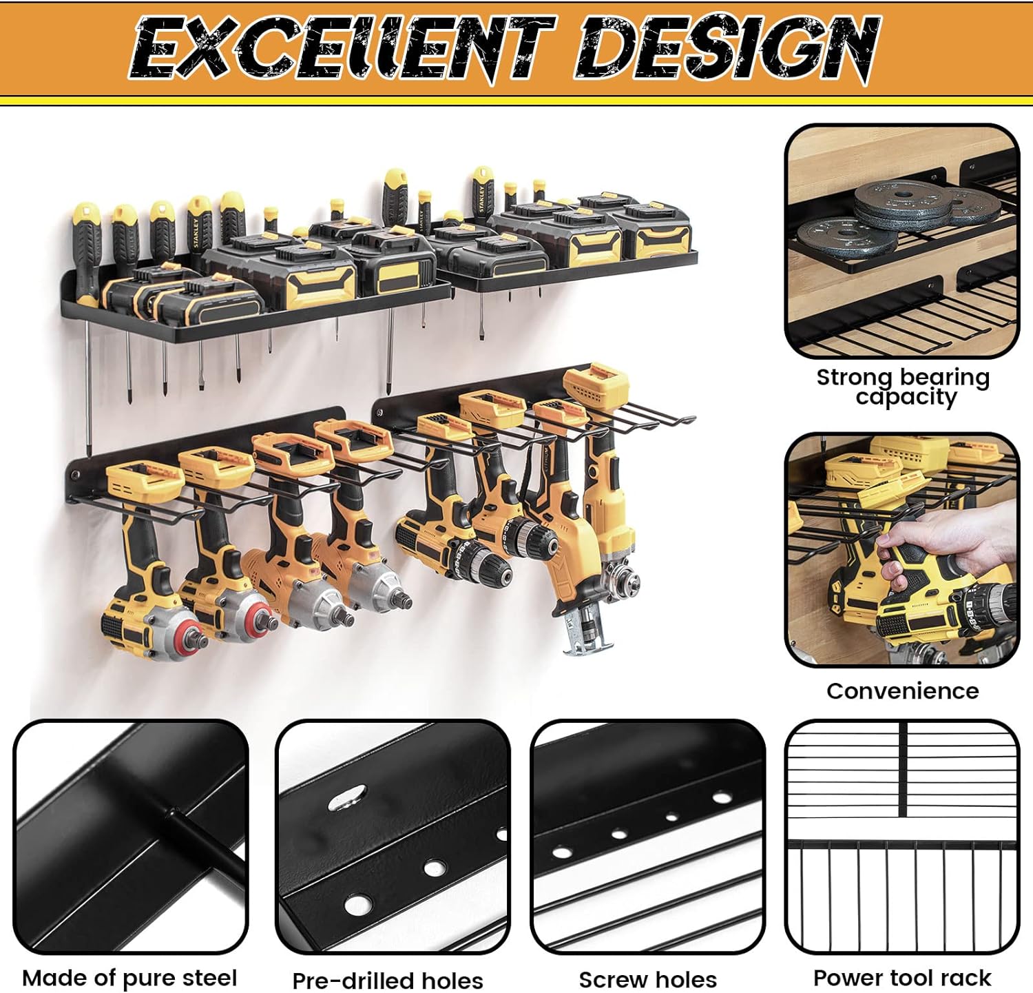 Power Tool Organizer Drill Holder Wall Mount Garage Storage Shelves Rack Wall Storage Organizer Set V324-TOOSTO-SET