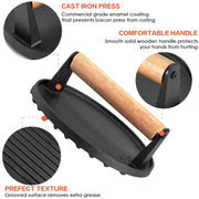 Heavy Duty Round Cast Iron Grill Burger Press Pre-Seasoned Steak Griddle BBQ Grilling V324-TSD-BBPRESRD