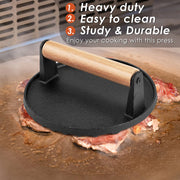 Heavy Duty Round Cast Iron Grill Burger Press Pre-Seasoned Steak Griddle BBQ Grilling V324-TSD-BBPRESRD