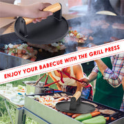 Heavy Duty Round Cast Iron Grill Burger Press Pre-Seasoned Steak Griddle BBQ Grilling V324-TSD-BBPRESRD