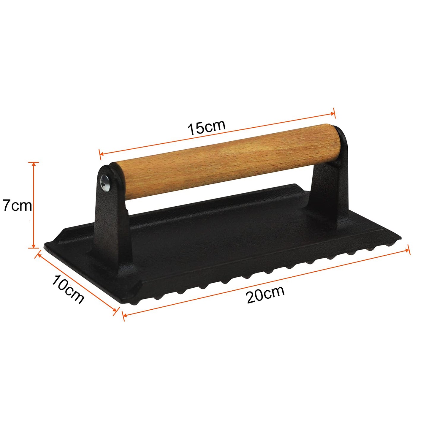Heavy Duty Rectangular Cast Iron Grill Burger Press Pre-Seasoned Steak Griddle BBQ Grilling V324-TSD-BBPRESSQ
