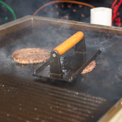 Heavy Duty Rectangular Cast Iron Grill Burger Press Pre-Seasoned Steak Griddle BBQ Grilling V324-TSD-BBPRESSQ