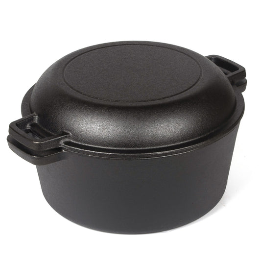 26cm 2-in-1 Cast Iron Dutch Oven & Skillet Set Pre-Seasoned Dual-Use Pot with Lid Fry Pan, Durable & V324-TSD-DUALPOT26CM