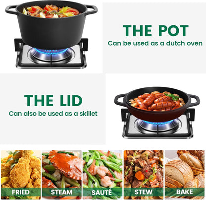 26cm 2-in-1 Cast Iron Dutch Oven & Skillet Set Pre-Seasoned Dual-Use Pot with Lid Fry Pan, Durable & V324-TSD-DUALPOT26CM