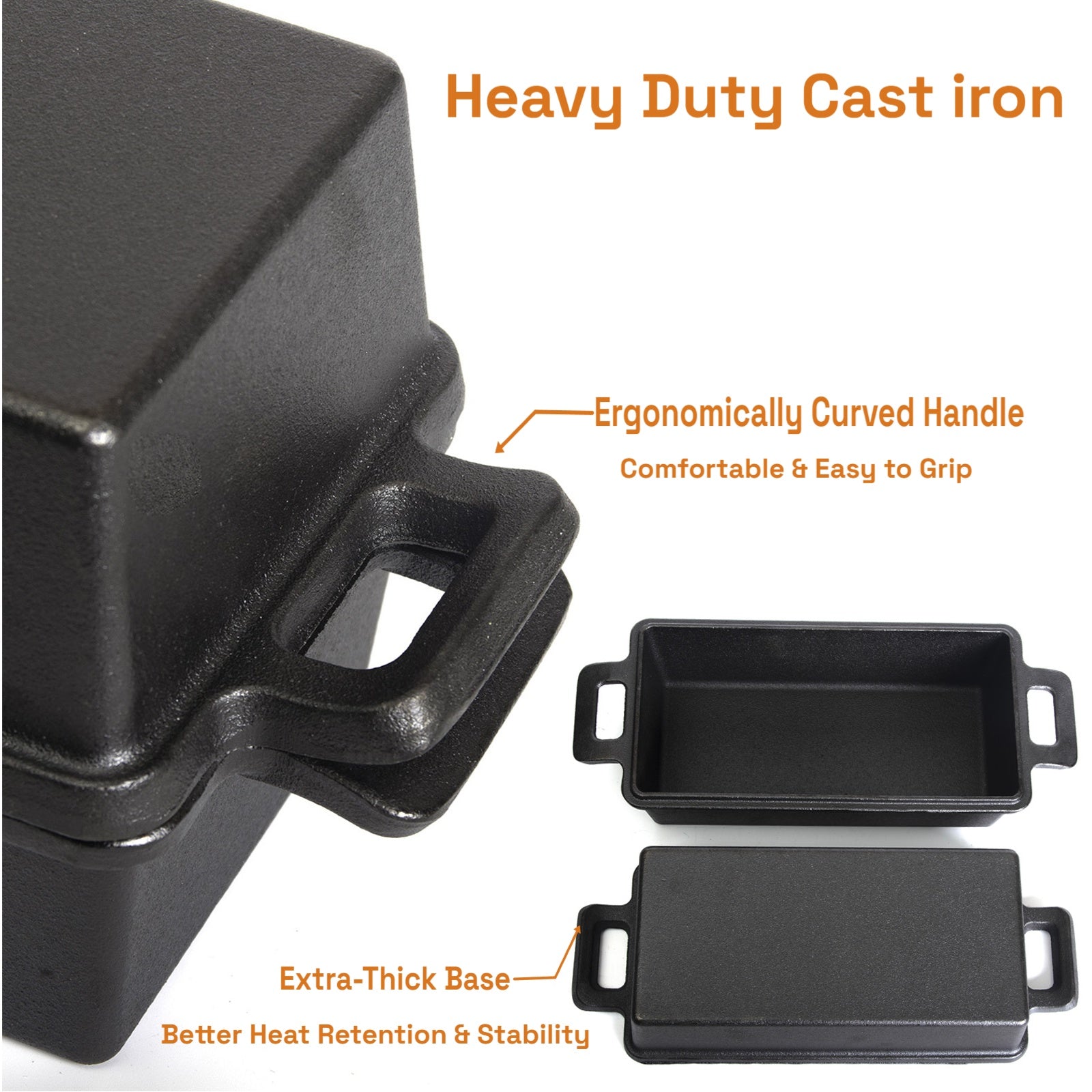 2-in-1 Cast Iron Bread Loaf Pan Tin with Lid Dual Use Baking Dish with Ergonomic Handles, Pre-Seasoned for V324-TSD-DULBREPOT