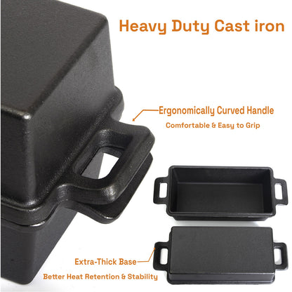 2-in-1 Cast Iron Bread Loaf Pan Tin with Lid Dual Use Baking Dish with Ergonomic Handles, Pre-Seasoned for V324-TSD-DULBREPOT