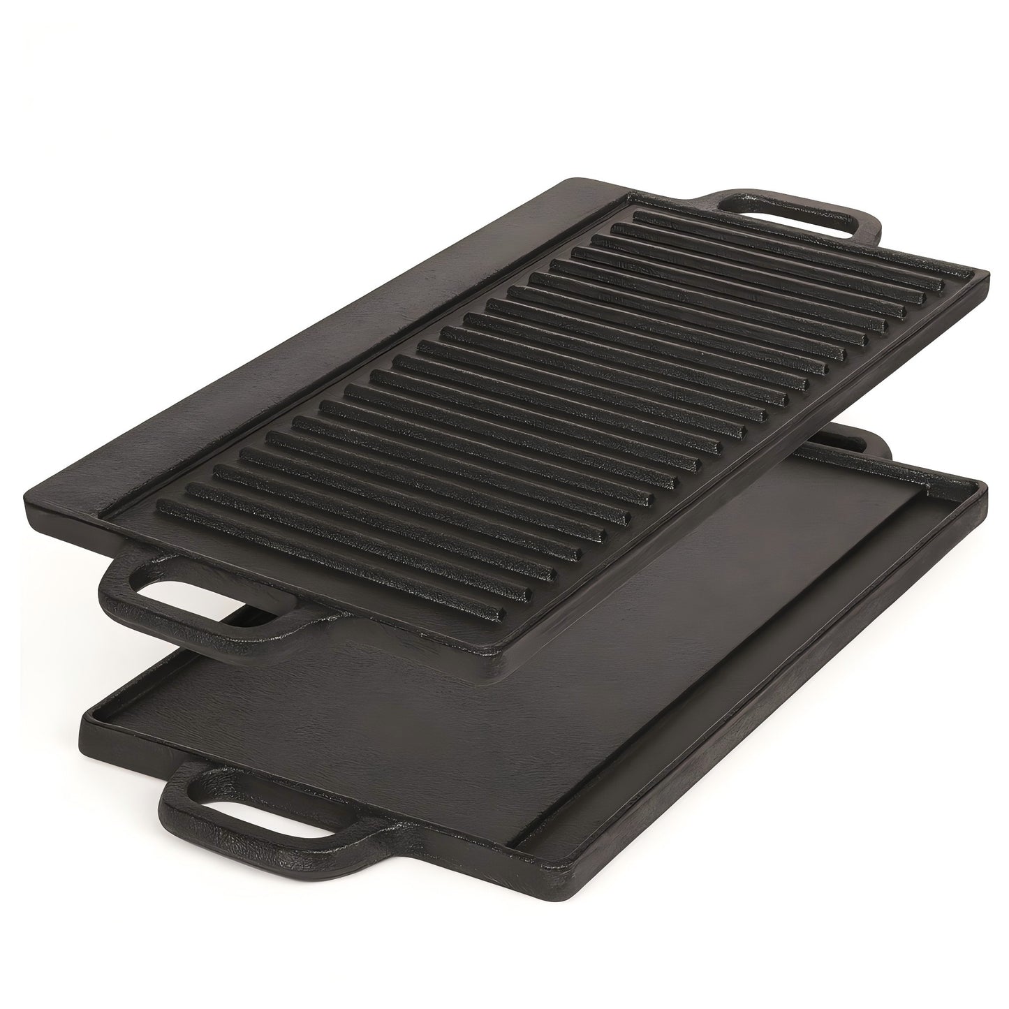40 cm Reversible Cast Iron Grill & Griddle -Dual-Sided (Flat & Ribbed), Pre-Seasoned, Handles, for Stove-Top V324-TSD-FLATBBQ40CM