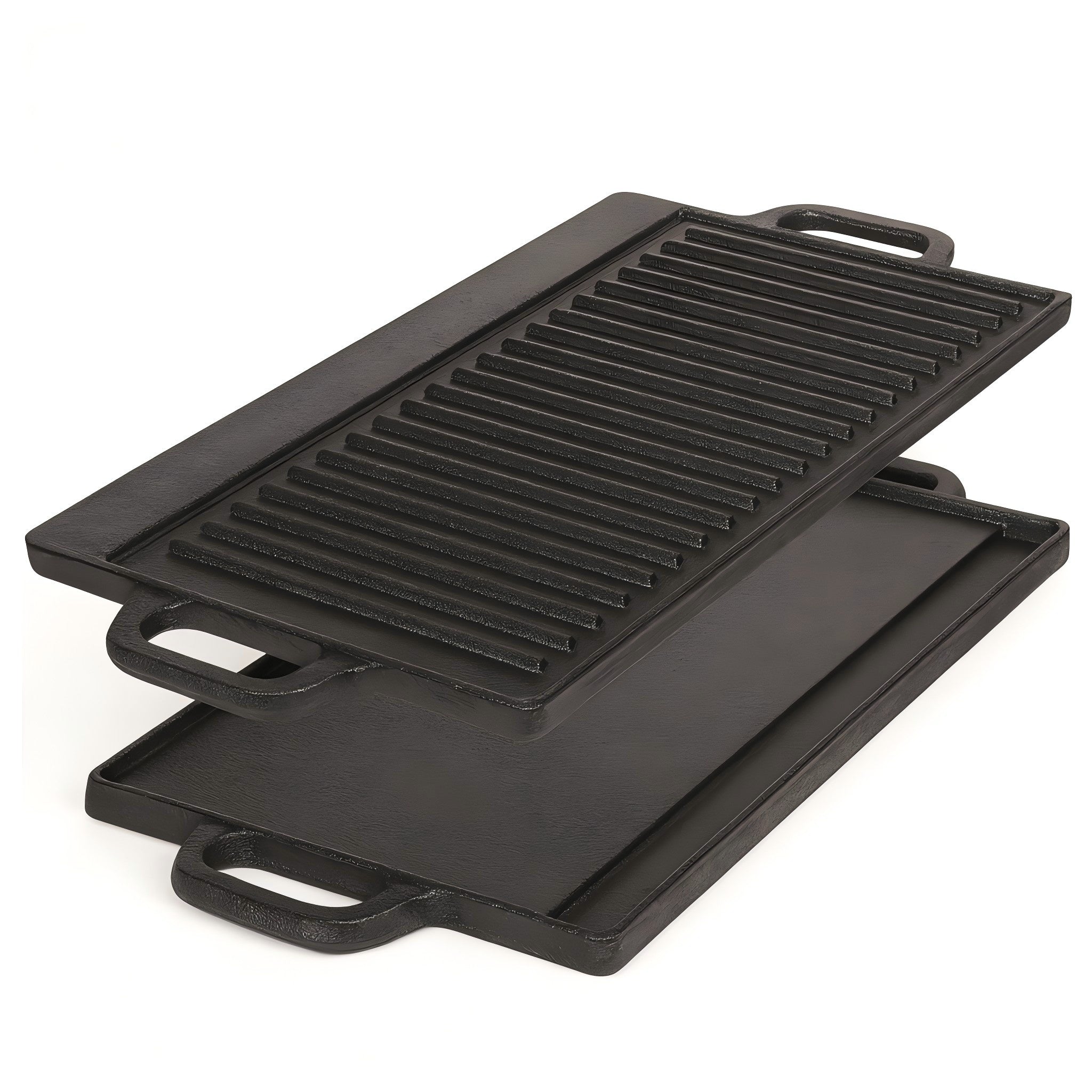 40 cm Reversible Cast Iron Grill & Griddle -Dual-Sided (Flat & Ribbed), Pre-Seasoned, Handles, for Stove-Top V324-TSD-FLATBBQ40CM
