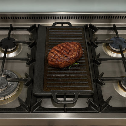 50 cm Reversible Cast Iron Grill & Griddle -Dual-Sided (Flat & Ribbed), Pre-Seasoned, Handles, for Stove-Top V324-TSD-FLATBBQ50CM