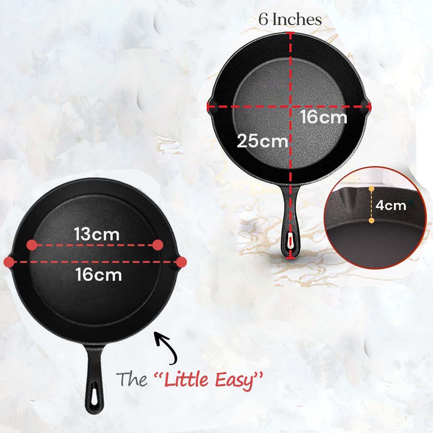 6inch 16cm Cast Iron Skillet Cookware Chef Quality Pre-Seasoned Pan Pans V324-TSD-FRPAN16CM