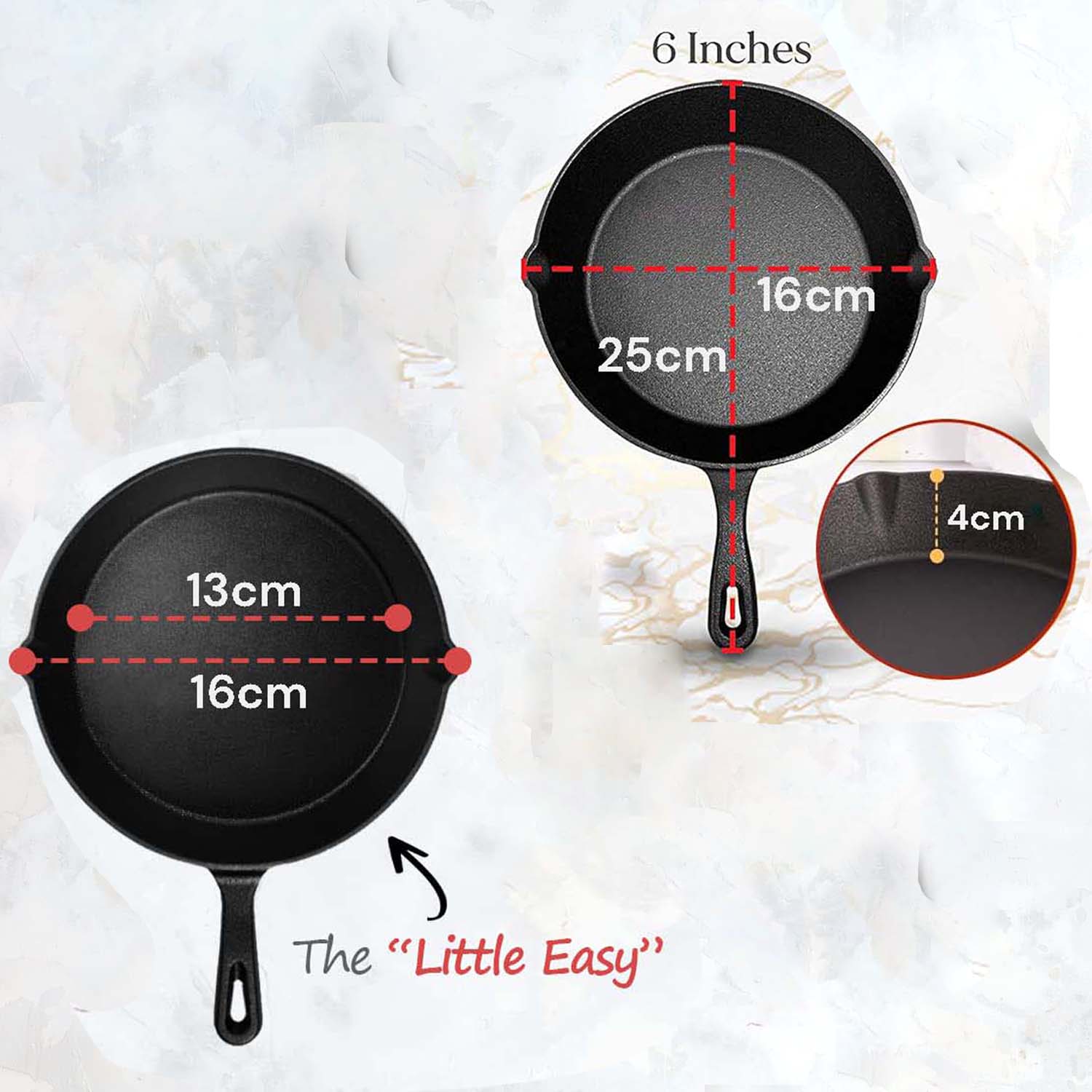 6inch 16cm Cast Iron Skillet Cookware Chef Quality Pre-Seasoned Pan Pans V324-TSD-FRPAN16CM