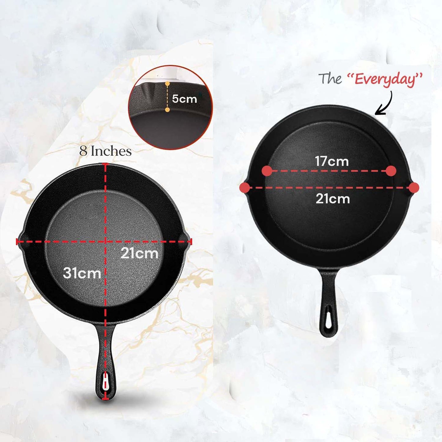 8inch 21cm Cast Iron Skillet Cookware Chef Quality Pre-Seasoned Pan Pans V324-TSD-FRPAN20CM