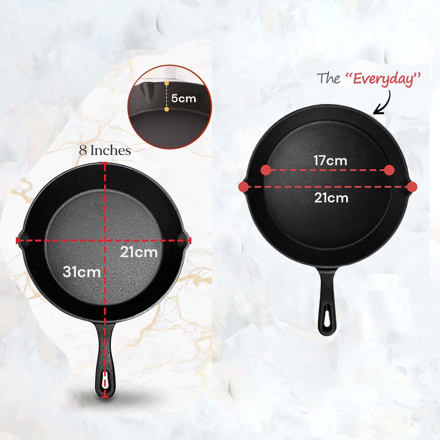 8inch 21cm Cast Iron Skillet Cookware Chef Quality Pre-Seasoned Pan Pans V324-TSD-FRPAN20CM