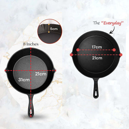 8inch 21cm Cast Iron Skillet Cookware Chef Quality Pre-Seasoned Pan Pans V324-TSD-FRPAN20CM