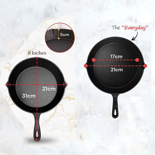 8inch 21cm Cast Iron Skillet Cookware Chef Quality Pre-Seasoned Pan Pans V324-TSD-FRPAN20CM