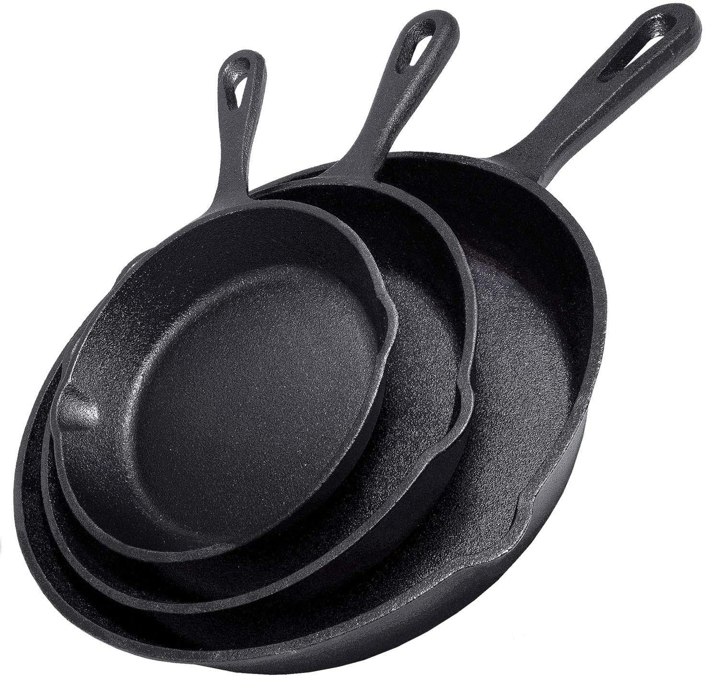 Cast Iron Skillet Cookware 3-Piece Set Chef Quality Pre-Seasoned Pan 10" 8" 6" Pans V324-TSD-FRPANSET