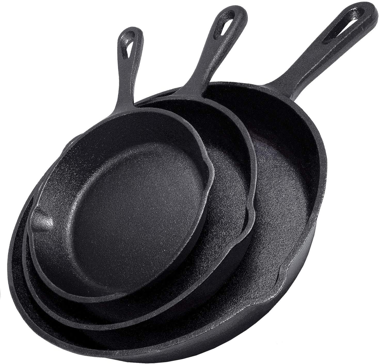 Cast Iron Skillet Cookware 3-Piece Set Chef Quality Pre-Seasoned Pan 10" 8" 6" Pans V324-TSD-FRPANSET