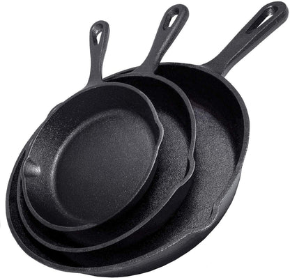 Cast Iron Skillet Cookware 3-Piece Set Chef Quality Pre-Seasoned Pan 10" 8" 6" Pans V324-TSD-FRPANSET